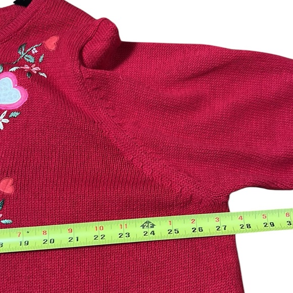 Quacker Factory embroidered  knit cardigan,red button front,hearts,sequins,felt - Picture 6 of 11